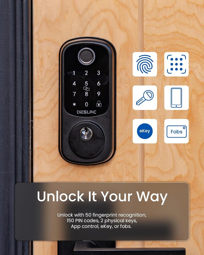 DESLOC Smart Door Lock B200, Smart Deadbolt Lock, Keyless Entry Door Lock, Fingerprint Smart Lock, Smart Locks for Front Door, App Control, Touchscreen Keypad Deadbolts,12-Month Battery, BHMA Grade3 - Image 2